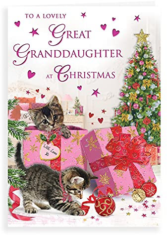 Piccadilly Greetings Regal Publishing C85418 Traditionelle Weihnachtskarte für Enkelin, Rosa, Rot, Braun, Weiß, 22,9 x 15,2 cm