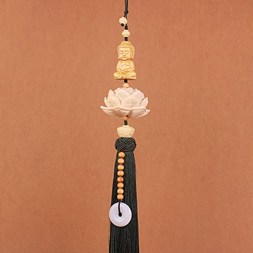 qbodp Autospiegel Hängendes Zubehör Für Männer,Holzschnitzerei Lotus Buddha Spiegel Hängendes Autoinnenzubehör Autoanhänger Für Rückspiegel,Dunkelgrün