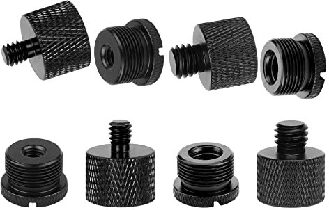 SAVITA 8pcs Mic Thread Adapter Set, 3/8 female to 5/8 male, 3/8 male to 5/8 female 5/8 female to 1/4 male and 5/8 male to 1/4 female Microphone Stand Adapter (Black)