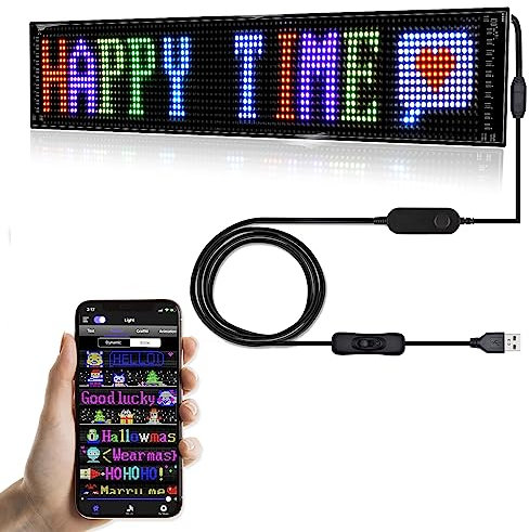 GOTUS Panneau LED pour magasin, panneau LED à défilement, panneau de couleur LED flexible, application Bluetooth, animations de bricolage, texte, graffiti (68,6 x 12,7 cm), JDPD-03-005