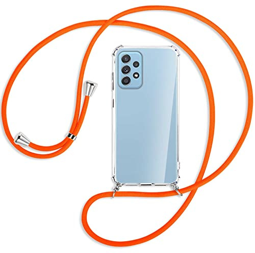 mtb more energy® Handykette kompatibel mit Samsung Galaxy A52 4G, A52 5G, A52S 5G (6.5'') - Neon Orange - Smartphone Hülle zum Umhängen - Anti Shock Full TPU Case