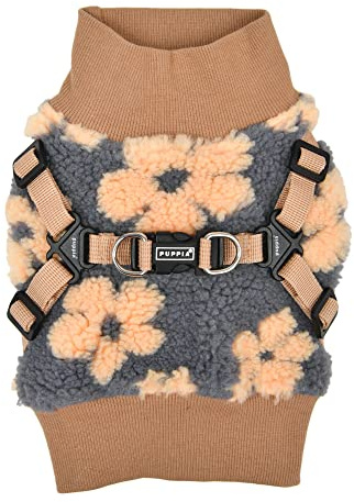 Puppia Ren Jacket Dog Harness Pullover Warm Winter Flower Pattern for Small and Medium Dog, Beige, Medium