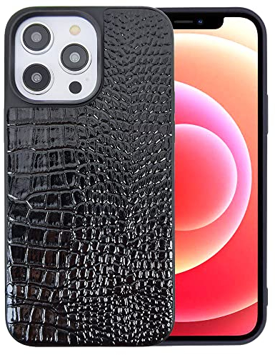 DMaos für iPhone 14 Pro Max Hülle für Damen, Krokodil Synthetische Lackleder Abdeckung, Klassische Mode für iPhone14 Pro Max 6.7 Zoll - Schwarz