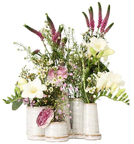 Jinfa® Keramikvasen Set mit 8 Mini-Vasen| Antik-Weiß | 18 cm x 15 cm x 12,5 cm | Set aus 8 verbundenen Vasen | Individuelle Deko mit endlos vielen Gestaltungsmöglichkeiten |