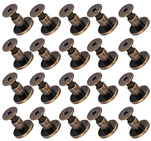 20 Set Leather Rivets Kit, Leather Snap and Rivet Flat Head Brass Rivets Antique Brass Metal Rivet Replacement, for DIY Leather Craft Clothes Caps Bag Shoes Decoration (6.5mm)