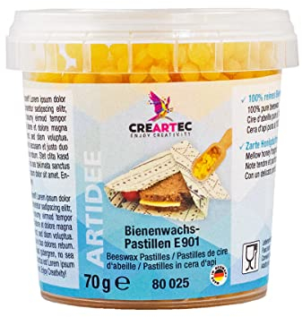 Artidee Pastillas de cera de abejas Creartec, aptas para alimentos, ideales para hacer paños de cera de abejas, 70 g, fabricado en Alemania