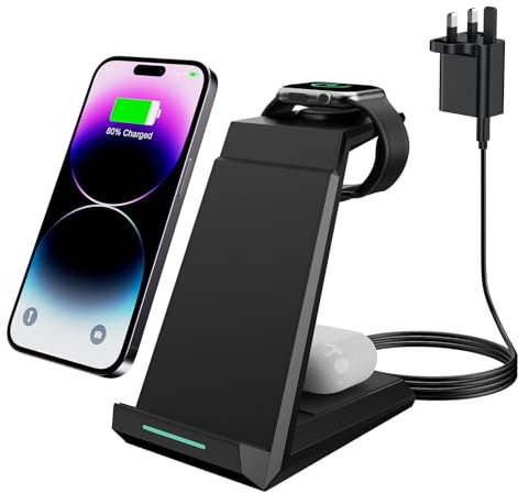 Wireless Charger 3 in 1 - ADADPU 15W Fast Charging Station for Apple Watch Series 10/9/8/7/6/SE/5/4/3/2 Charger Stand for Multiple Devices iPhone 16/15/14/13/12/11 Pro Max/XS/XR/X/8 Airpods Pro
