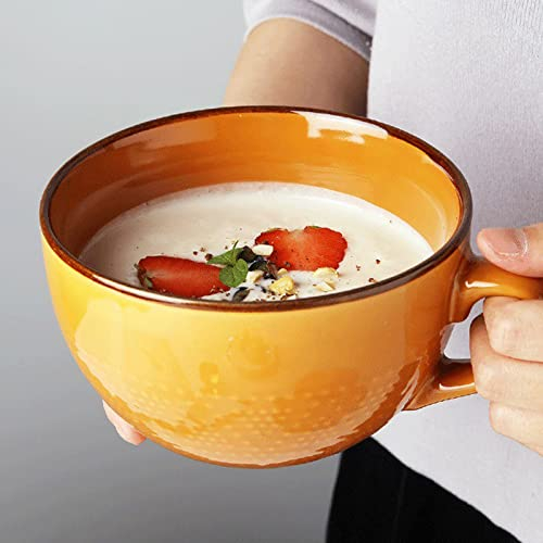 TuYines Kaffeetasse Groß,Tasse 700ml,Große Tasse,Tasse Steingut, Cappuccino Tassen Steingut,XXL Tasse,Keramik Becher,Groß Müslischalen mit Henkel,Salat Schale,Kaffeetasse aus Porzellan
