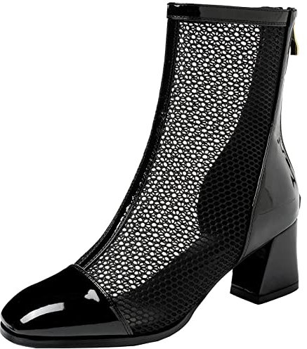Vrupons Stivali da donna estivi al ginocchio, con tacchi a blocco e cerniere posteriori con materiale a rete, Nero , 33 EU