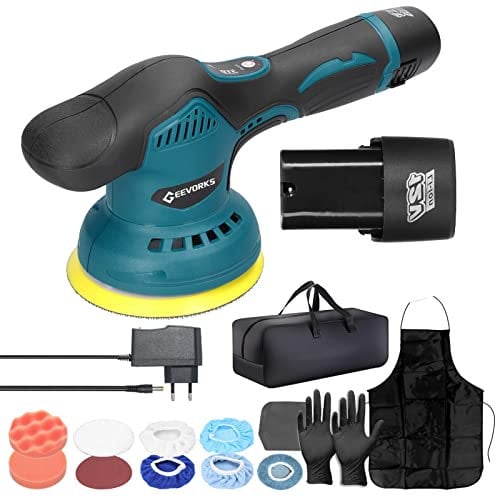 Geevorks Akku Poliermaschine Exzenter Autopoliermaschine Elektrische Multifunktionale Metall-Wachsmaschine Holz-Schleifmaschine Rostentfernungsmaschine 2 * 2000mAh Lithium Batterien