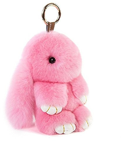 Doux Et Moelleux Lapin Porte-Clés Mignon En Peluche - Pompon En Fausse Fourrure Décoration (Rose, 13 cm)