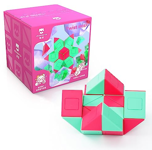 Monster Go Magic Snake Cube mit 24 Blöcke, Mini Magische Schlange Würfel Twist Puzzle, 3D Fidget Knobelspiele für Kinder und Erwachsene (Pink-Green)