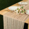Kesfey Chemin de table en étamine kaki de style bohème de 4 m de long, chemin de table rustique transparent pour mariage, fête prénuptiale, fête d'anniversaire, décoration de table (90 x 400 cm)