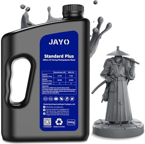JAYO 3D Drucker Resin 3KG, Standard Plus 405nm UV Photopolymer Harz für 4K/8K LCD DLP SLA Resin 3D Drucker, Schnell Härtendes 3D Druckharz für Höhere Präzision und Zähigkeit, DunkelGrau 3000g