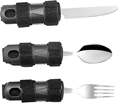 JHLP Juego de cubiertos de comedor adaptables para personas mayores, antivibración, antivibración, fácil agarre, para Parkinson, artritis, accidente cerebrovascular, incluye cuchillo, cuchara,