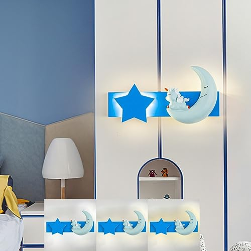 Kinder Wandleuchte LED Stern Mond Wandlampe 8W Dimmbare Nachtlicht Moderne Kinderzimmer Einhorn Nachtischlampe Mädchen Junge Innen Wandbeleuchtung für Wohnzimmer Schlafzimmer Arbeitszimmer Babyzimmer