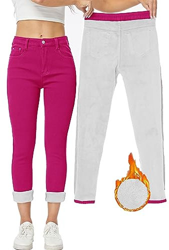 Yehopere Jeans invernali da donna, aderenti, caldi, foderati in pile, a vita alta, XL