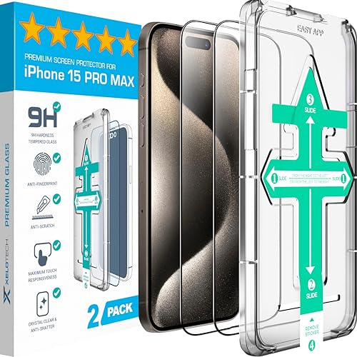 XeloTech für iPhone 15 Pro Max für Panzerglas [Full Screen] TOP Bruchsicherheit Folie, Schutzfolie 9H+ Schutzglas [Auto-Installation] Anti-Fingerabdruck, Blasenfrei, 2 Stück