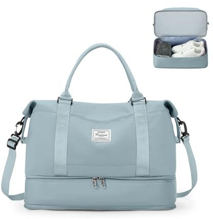 Reisetasche Damen 40x20x25 Ryanair Handgepäck Tasche Sporttasche Weekender Bag Schwimmtasche Wasserdicht Travel Bag Duffle Bag Fitnesstasche Trainingstasche Krankenhaustasche mit Schuhfach,F6-Hellblau