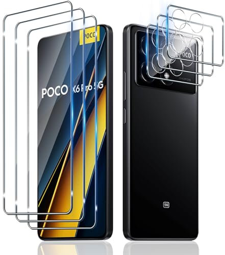 Aerku Verre Trempé pour Xiaomi Poco X6 Pro 5G avec Caméra Arrière Protecteur [3+3 Pièces], Dureté 9H [Sans Bulles] [Ultra HD] Ultra Résistant Film Vitre Trempé Protection écran