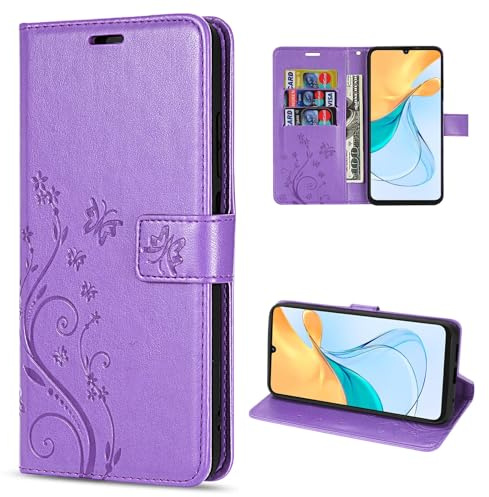 betterfon Hülle Kompatibel mit ZTE Blade V50 Vita | Premium PU Leder Handyhülle Wallet Case für Blade V50 Vita | Schutzhülle Blumen Klapphülle Handyhülle | Lila