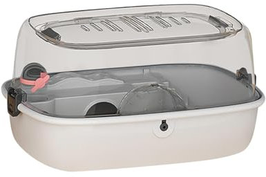 rockible Geräumiger Nagerkäfig mit praktischem Deckel, tragbar und inklusive Trinkflasche - für Ratten, Kleintiere und mehr, Graues Luxusmodell