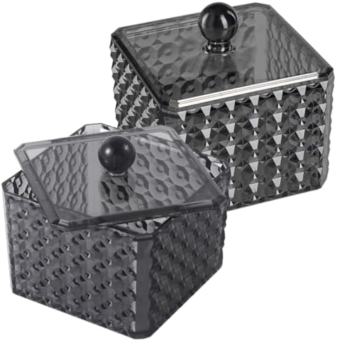 Milisten 2pcs Ornament Storage Box Hair Barrettes Black Dresser Vanity Table Cotton Pad Holder Candy Canister Holder Bathroom Jars with Lids Cosmetic Holder Swab Dispenser Acrylic