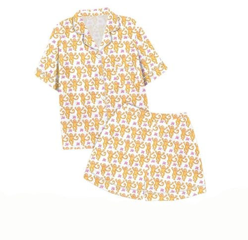 ERGRFHNL Womens 2 Piece Roller Rabbit Pajamas Cute Monkey Pajamas Preppy Kids Set Roller Rabbit Pjs Roller Rabbit Pajamas Dupes (Yellow,160)