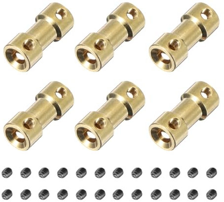 sourcing map 6pcs 6mm to 6mm Brass Shaft Coupling Joint Connector with Screws Flexible Motor Shaft Coupler for RC Model Car Airplane Motor Wheels Tires Shaft