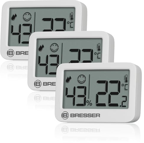 Bresser Tempy Termo-igrometro Set di 3 per controllo del clima interno, temperatura e umidità, schermo faccia, fissaggio magnetico