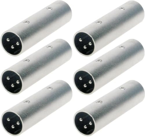 Adam Hall 6 x Connectors K4A XM3 XM3 Ganzmetall Adapter Verbinder Konverter - XLR 3 pol Male Stecker auf XLR 3 pol Male Stecker