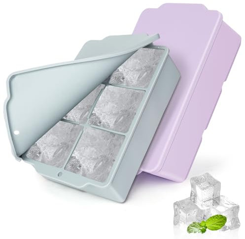 Lifhety Eiswürfelform Silikon, 2 Stück 6 Fach 5cm Groß Eiswürfelform Eiswürfelbehälter mit Deckel, xxl Ice Cube Tray Silicone für Gekühlte Whisky, Cocktail