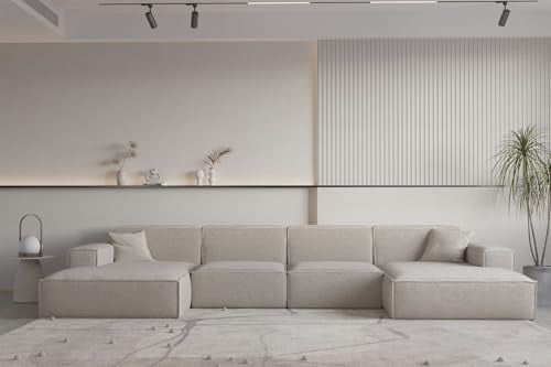 Fun Möbel Wohnlandschaft U-Form CELES Premium in Stoff Ascot Bukla (Beige)