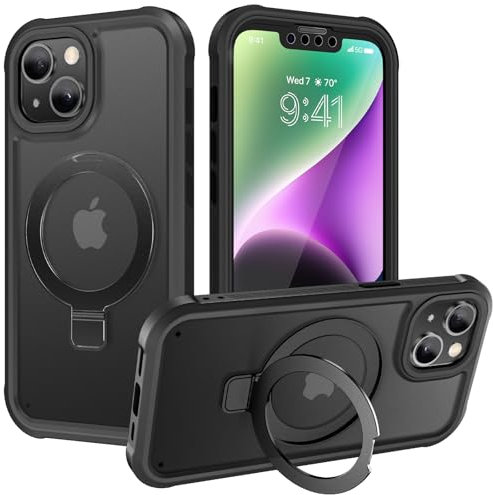 Diaclara Designed for iPhone 14 Case with Stand, Compatible with MagSafe Built-in Touch Sensitive Anti-Scratch Screen Protector, with Camera Lens Protector for iPhone 14 6.1 - Black