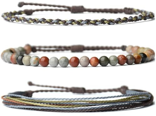 XSDSLS 3 Pièces Bracelet Bracelet Homme Bracelet Œil de Tigre Perles Naturelle Bracelet Perles Naturelle Bracelets en Tressée Corde Superposition Fait main Femmes Hommes (Pierre Picasso)