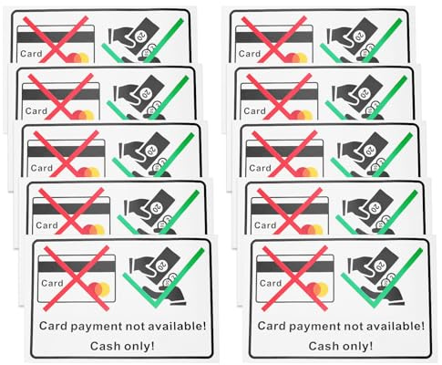 EMSea 10 Stück Aufkleber Nur Bargeld“ In Englischer Version 150 X 100mm Vinyl-Aufkleber für Selbstklebendes Barzahlungsschild Kassenschalter Registrierkasse für Kleinunternehmen