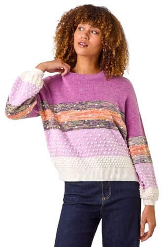 Roman Originals Textured Bobble Knit Crew Jumper for Women UK - Ladies Everyday Autumn Winter Crew Neckline Comfy Soft Evening Vacation Work Party Night Out - Lilac - Size 14