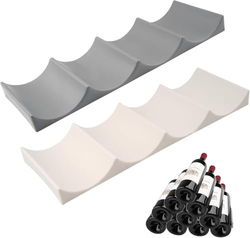 GUOYOU 2 Pieces European Style Wine Bottle Display Mat,Stackable Non Slip Refrigerator Bottle Holder, Fridge Wine Rack,for Kitchen, Table, Pantry, Cabinet, Countertop, Fridge (White and Grey)