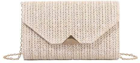 HomKuch Bolsa de embrague de paja de las mujeres tejida cartera de embrague de la playa de verano para la boda de la fiesta del baile de viaje