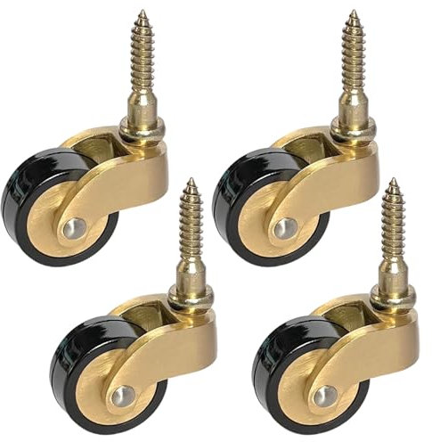4 Pièces Roulettes Antiques en Laiton Massif avec Roues de 25 mm, Roulettes Pivotantes à 360°, Roulettes Mobiles, Jeu de Roulettes Universel pour Pieds de Piano de Meubles Anciens (Jaune)