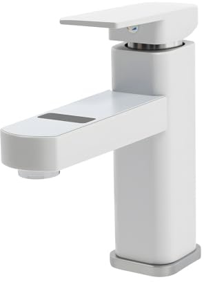 Digitale Wasserhahn mit LED Temperaturanzeige, LED Waschtischarmatur Wasserhahn Bad Waschbecken Mischbatterie Einhebel Kalt und Heißwasser Wasserfall Waschtischarmatur (Weiß)