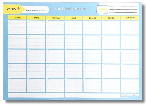 Bloc planning mensuel A4 - Planner famille travail étude | Vue du mois avec 50 feuilles pour noter rendez-vous, objectifs, tâches et activités famille, travail ou études