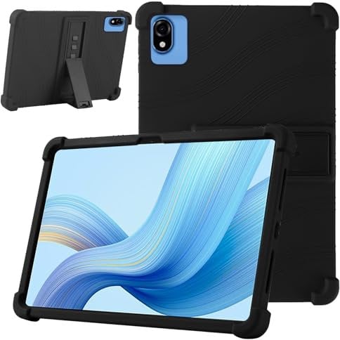 KZIOACSH Case for DOOGEE U10/DOOGEE U9 10 Inch, Heavy Duty Shockproof Soft Silicone Rugged Back Cover Reinforced Corners Lightweight Anti-Drop Tablet Protective Case with Adjustable Kickstand,Black