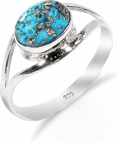 HIMALYA QUARTZ Ring Damen Silber 925 Mit Stein Blau Kupfer Türkis Edelstein, handgefertigter Statement Schmuck Herren Ring RB-01-BLCT-3