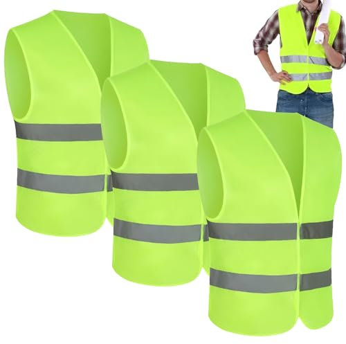 ZFRITP 3 PCS Giubbotto Catarifrangente Giallo,Gilet Alta visibilità Uomo,Gilet Catarifrangente,Adatto per L'assistenza Stradale Notturna, Adatto per Conducenti, Automobili, Addetti alle Pulizie