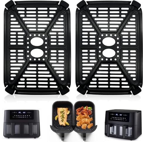 Air Fryer Replacement Parts for Cookwise 9L Dual Air Fryer Visual WindowTower Vizion 8L Digital Dual Air Fryer, 21.5×15.3 CM Air Fryer Grill Pan Grill Plate Crisper Plate Accessories Tray Rack