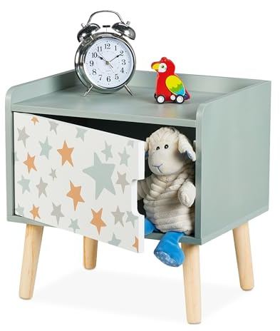 Relaxdays Comodino da Letto per Bambini, Tavolino con Cassetto Cameretta, 41x40x30 cm, Legno e MDF, Design con Stelle