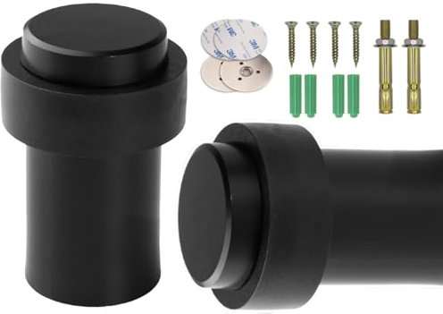 Door Stop - TRACOMPAN 2 Pack Black Stainless Steel Heavy Duty Door Stoppers, 30 x 60 mm Door Stop Holder for Indoor/Outdoor, Doorstop, Floor Mounted Door Stopper for Skirtings, Bumper Wall Protector