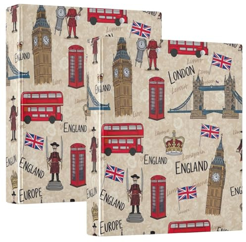 Bedrucktes Drei-Ringbuch, D-Ringbuch mit Taschen, dekorative Ordner für Schule, College oder Büro, London-England-Landschaft