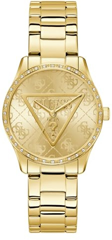 Guess Roxy Women's Watch with Cubic Zirconia, Gold Stainless Steel Bracelet, Mineral Glass, Gold Dial, 3 Bar, Case Diameter: 36 mm, GW0987L2